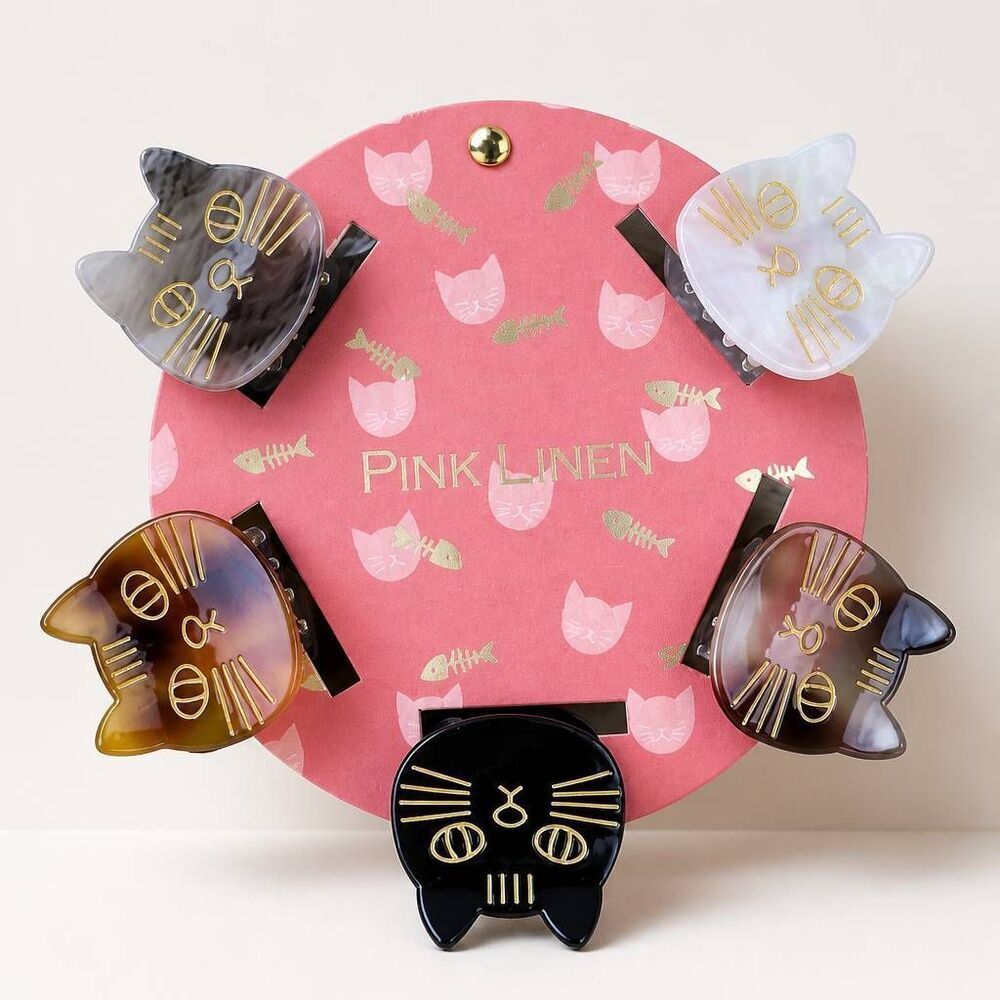 🔹️NWT Pink Linen Set of 5 Kitty Cat Hair Clips